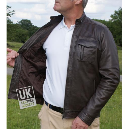 Men's Vintage Brown Leather Jacket - Becks - Lining