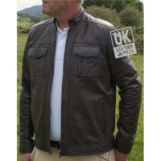 Men's Vintage Brown Leather Jacket - Becks - 4 exterior pockets