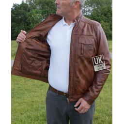 Men's Vintage Tan Leather Jacket - Becks - Lining